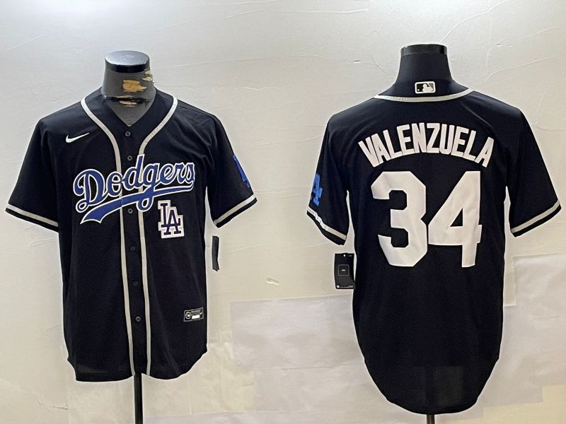 Men Los Angeles Dodgers 34 Valenzuela Black Game 2024 Nike MLB Jersey style 10296